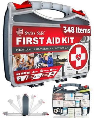 Swiss Safe 2-in-1 First Aid Kit for Car, Travel and Home, 348 Pieces, Large Hardcase with Bonus Mini Kit for Medical Emergency, Survival and Camping