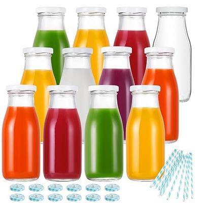 YEBODA Glass Juice Bottles with Lids, 11 oz Milk Bottles, 12 Pack
