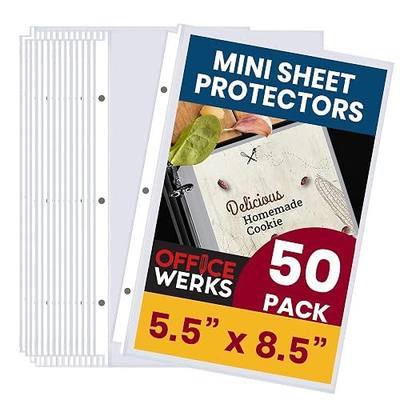 Officewerks Heavyweight Clear Mini Sheet Protectors Holds 5.5 x 8.5 Inch Sheets, Fits a 3-Ring Binder, Crystal Clear and Acid-Free with Reinforced Holes, Top Loading, Archival Safe (50 Pack)