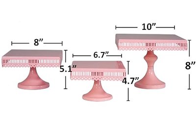 3-Set Cake Stands Square Cupcake Stands Metal Dessert Display Cake Stand, Pink
