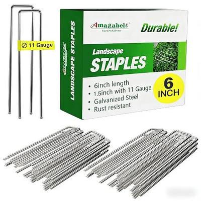 AMAGABELI 6 Inch 200 Pack Galvanized Landscape Staples 11 Gauge Anti-Rust Heavy Duty Garden Stakes Plant Cover Spikes U-Shaped Sod Pins Fence Stakes for Weed Barrier,Irrigation Tubing,Lawns,Decoration
