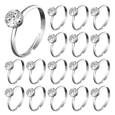Whaline 72 Packs Silver Diamond Engagement Rings Bridal Shower Ring for Valentine's Day Wedding Table Decorations, Party Supply, Favor Accents, Cupcake Toppers
