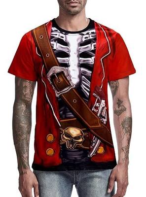 Funny World Men's Pirate T-Shirts Graphic Short Sleeve Halloween Costume