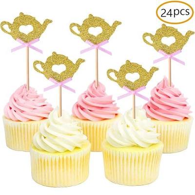 Golden Glitter Teapot Cupcake Toppers Tea Party Baby Shower Picks