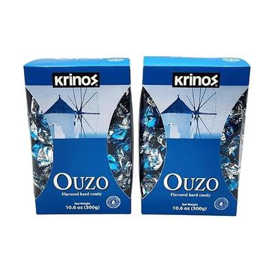 Krinos Ouzo Candy - Greek Favorite - Licorice Flavored Treat - Delicious Hard Candy - All Natural Flavors - Contains No Alcohol and No Gluten - Perfect for Parties, Party Favors, or Gifts (2pk)
