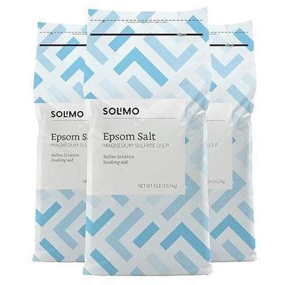 Amazon Brand - Solimo Epsom Salt Soak, Magnesium Sulfate USP, Relaxing Bath Soaking Aid, Unscented, 8 Pound, Pack of 3, Resealable Bags