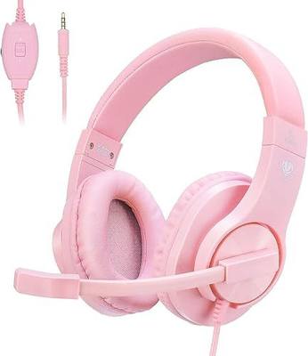 Gaming Headset for Xbox One, PS4, PS5, Nintendo Switch, Bass Surround and Noise Cancelling 3.5mm Over Ear Headphones with Mic for Laptop PC Smartphones, Pink
