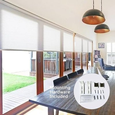 ZY Blinds Cordless Blackout Window Shades, White Roller Shades with Metal Valance, UV Protection Enegry Saving Room Darkening Fabric Window Blinds for Windows, Doors, French Door, 20" W x 36" H