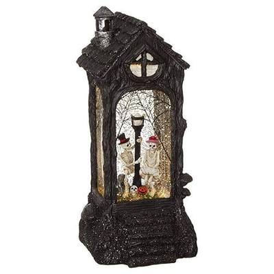RAZ Imports Skeleton Lighted Water Lantern 11" Halloween Snow Globe with Swirling Glitter