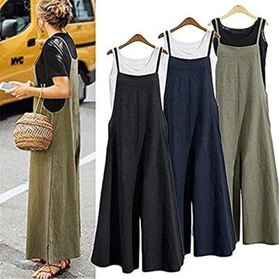 Women's Baggy Plus Size Overalls Jumpsuits Wide Leg Harem Pants Casual Rompers (F-Suspender Black, X-Large)