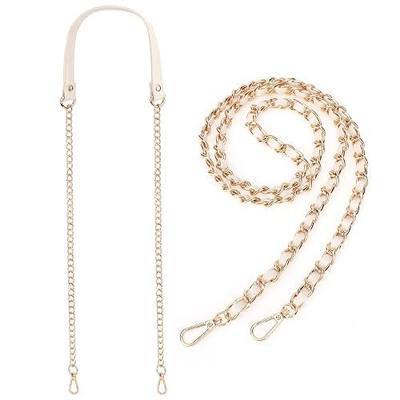kilofly 2pc Gold Plated Faux Leather Removable Clutch Chain Shoulder Straps Set