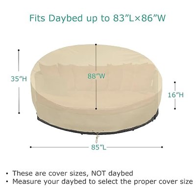 SunPatio Round Patio Daybed Cover 88 Inch, Heavy Duty Waterproof Outdoor Canopy Daybed Sofa Cover with Taped Seam, 85"L × 88"W × 35" /16"H, All Weather Protection, Beige