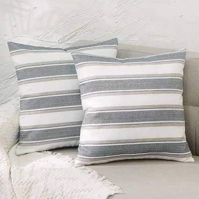 2 Piece Stripe Mini Pillow Case Soft Faux Linen Square Decorative Throw Cushion Cover Pillowcase with Hidden Zipper for Sofa Car Bedroom 12" x 12 "