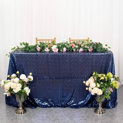 ShinyBeauty Sequin Tablecloth 90x132-Inch Navy Blue Rectangle Tablecloth Glitter Table Cloths Wedding Sparkle Table Linen Overlay for Dining Sequin Tablecloth for Birthday Party