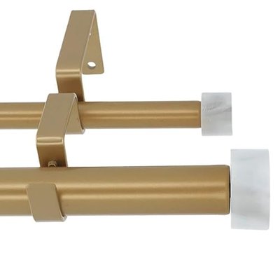 1-Inch Diameter Double Window Treatment Curtain Rod, Vico White Marble End Cap Finial, 28-inch to 48-inch Adjustable, Gunmetal