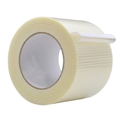 WOD BFST47 Bi-Directional Filament Strapping Tape, 4 inch x 60 yds. Fiberglass Reinforced Packaging Tape, Filaments Run H-V with High Adhesion and Tear Resistance, Hexayurt Tape