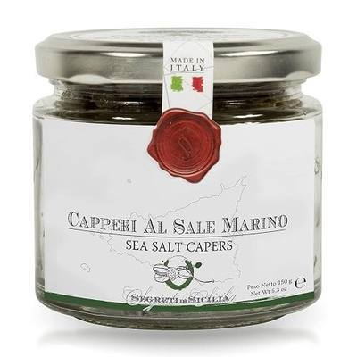 Frantoi Cutrera Gourmet Italian Capers in Sea Salt - Mediterranean Capers Non Pareil for Cooking and Garnishing, Imported from Italy 5.3 oz (150 g) - Pack of 1