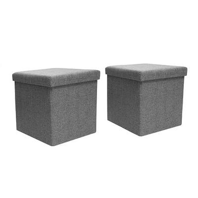 FHE Group Folding Storage Ottomans with Hard Lids, 16 by 16 by 16 Inches, Gray, Set of 2