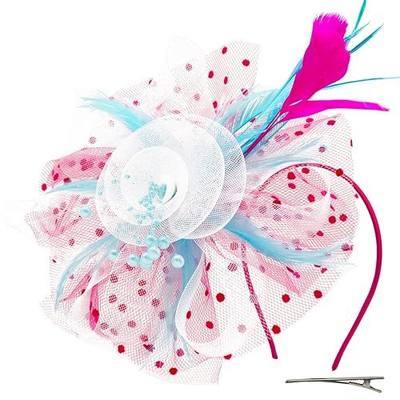 Wheebo Fascinator Hat Flower Feather Mesh Veil Wedding Tea Party Cocktail Hat Headwear for Women Lady Girls