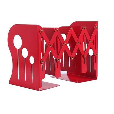Homend Bookends Metal Iron Adjustable Books Holder Stand Desk Heavy Duty Nonskid Bookend (Red, Large)