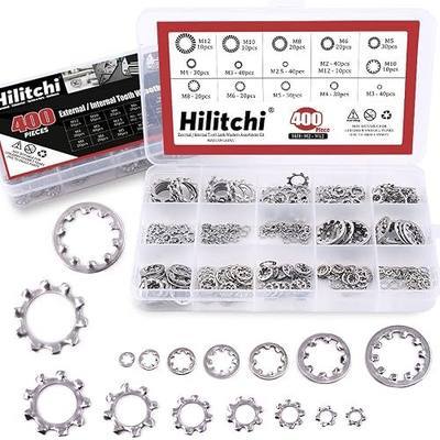 Hilitchi 400-Pcs 304 Stainless Steel External Internal Tooth Star Lock Washers Assortment Kit - Included: M2 M3 M4 M5 M6 M8 M10 M12