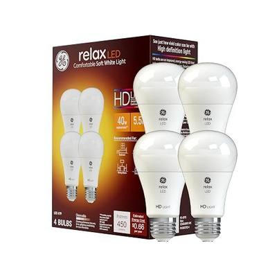 GE Relax LED Light Bulbs, 40 Watt, Soft White, A19 (4 Pack)