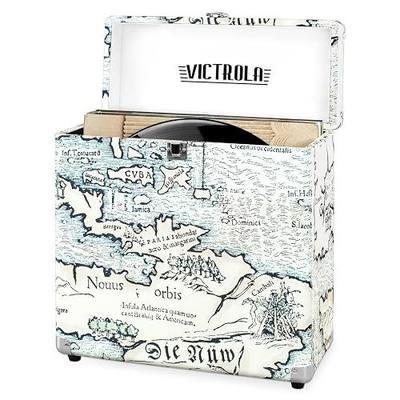 Victrola Collector - Vinyl Record Storage Case, Holds 30+ LPs - Retro Map | Vinyl record storage case, holds 30+ LPs (33/45/78), corner guards, heavy-duty hinges, dust and scratch protection