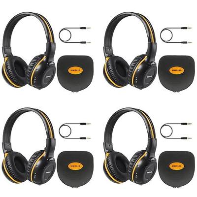SIMOLIO 4 Pack IR Car DVD Player Headphones for Kids, Wireless Infrared Headphones for Honda Pilot, uConnect, Cadillac Escalade, Suburban, 2 Channel Van Headset, Foldable & Hard EVA Case & Aux Cord