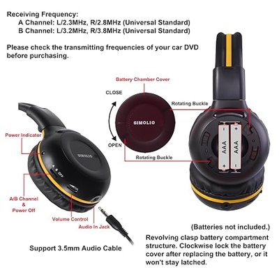 SIMOLIO Infrared Headphones for uConnect & Honda Odyssey & Chrysler Pacifica & GMC Yukon & Chevy Suburban & Cadillac Escalade & Dodge Grand Caravan, Car Headphone for DVD Player Wireless with Case