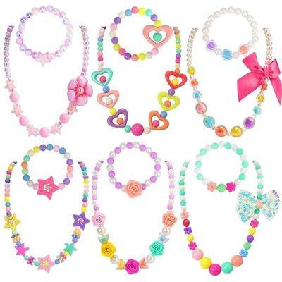 PinkSheep Kids Classic Jewelry, 6 Sets of Beaded Necklaces and Bracelets for Girls, Favors Bags for Girls Jewelry (Classic) | Favors Bags for Toddler Girls Jewelry, Birthday Christmas Gift