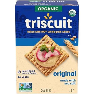 Triscuit Organic Original Whole Grain Wheat Crackers, Vegan Snacks, 7 oz