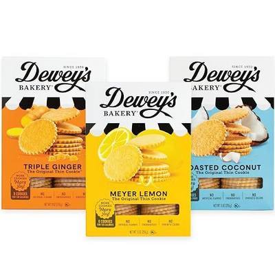 Dewey's Bakery Meyer Lemon, Triple Ginger & Toasted Coconut Moravian Cookie Thin Variety Pack, 9 oz (Pack of 3) | No Artificial Flavors