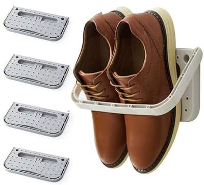 4 Pack Hanging Plastic Shoe Rack Wall Mount Creative Folding Organizer Camper Shoes Storage Shelf Adhesive Shoe Holder For Door