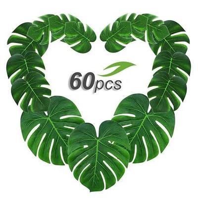Gooidea 60pcs Tropical Palm Leaves Artificial Monstera Leaves Tropical Leaf Garlands Hawaiian Luau Party Wedding Decorations Table Centerpieces Wall Decor …