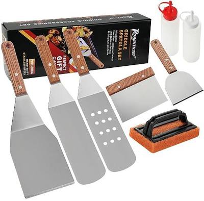 ROMANTICIST 8pcs Professional Griddle Accessories Kit - Heavy Duty Stainless Steel Grill Spatula Set for Grill Griddle Hibachi Flat Top Outdoor Cooking - Great Grill Gift on Birthday Wedding