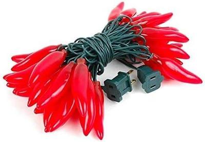 FMH Chili Pepper String Lights - Red, 35 Bulbs, 14.5 Feet Long, 22 Gauge Green Wire, 120 V, Constantly Lit or Intermittent Flashing - Indoor/Outdoor - from Furnish My Homestead (trademarked Product)