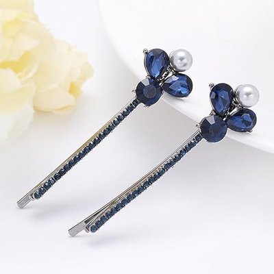 6 Pcs Sapphire Rhineston Bobby Pins Crystal Hair Clips Set (Set 4)