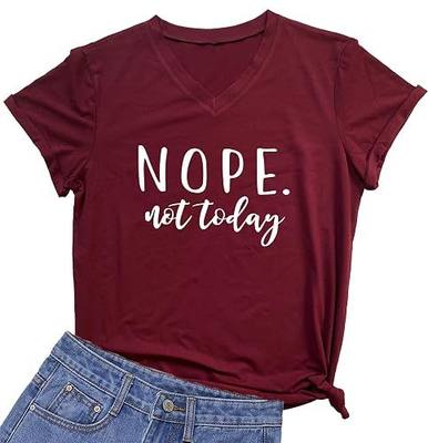 MIMOORN Womens Summer Letter Printed V Neck T-Shirt Loose Causal Short Sleeve Tops