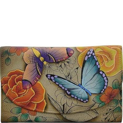 Anna by Anuschka Women's Geniune Leather Hand Painted Large Three Fold Checkbook Clutch Wallet