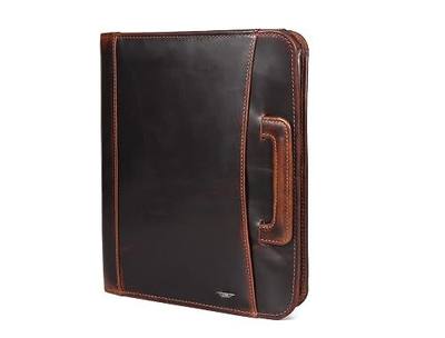 Zippered Genuine Leather Business Portfolio | Easy to Carry Organizer with Writing Pad Holder, Business Card and Pen Slots. IPAD/Tablet Holder and Flip-Closure Phone Pocket (Choclate Brown)