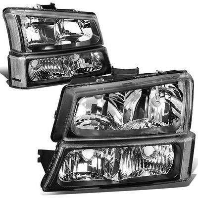 DNA MOTORING Pair Headlight Assembly Compatible with 2003-2006 Chevy Silverado 1500 2500 3500 1500 HD 2500 HD Avalanche 1500 2500, w/o Factory Cladding, Black/Clear, HL-OH-CS03-4P-BK-CL1