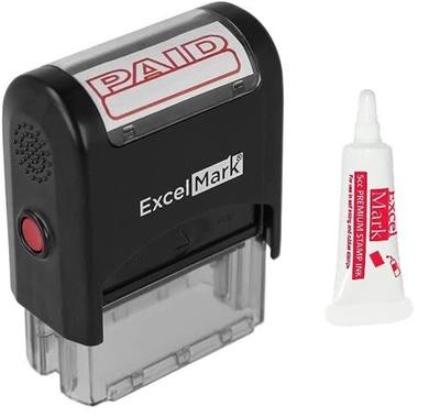 ExcelMark Paid Self Inking Rubber Stamp - Red Ink with 5cc Refill Ink