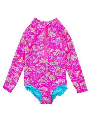 RuffleButts Girls Rash Guard - One Piece Baby Swimsuit UPF 50+