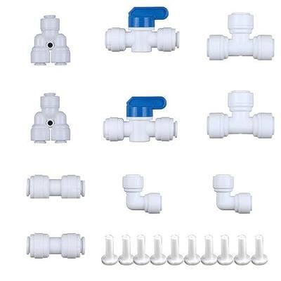 1/4 Water Line Fittings 1/4 Push to Connect Fittings for 1/4 OD Tubing(1/4 Ball Valve+1/4 T fitting+Y+L+I, Pack of 10)