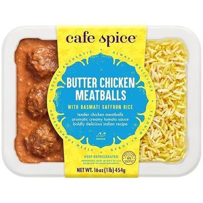Café Spice Butter Chicken Meatballs with Saffron Rice, Indian Meal, 16 oz (Frozen)