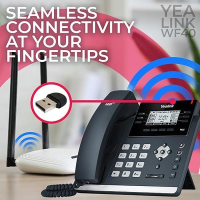 Yealink WF40 USB Wi-Fi Dongle Adapter for Desk Phones - Compatible Phone Models - T46U, T48U,T43U, T44U, T42U, T46S, T48S, T42S,T41S, T53, T52S, T27G, T29G, T46G,T48G Global Teck Microfiber Cloth