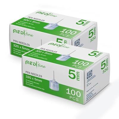 Medt Fine Insulin Pen Needles 32G 5mm - 100 Ct, Pack of 2 | For Insulin Injections, Diabetes Care & Pen Tip Medications, Ultra Fine Compatible with Most Insulin Pens