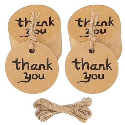jijAcraft 100Pcs Thank You Tags with String, Round Thank You Gift Tags, 1.7" inch Brown Kraft Paper Gift Tags for Gift Package Wrapping on Christmas, Wedding, Birthday, Party Favor