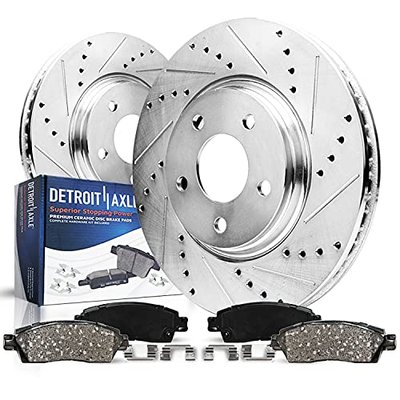 Detroit Axle - Rear Brake Kit for 2011-2019 Ford Explorer 2010-2019 Taurus | 2009-2019 Flex 09-12 Lincoln MKS 11-12 Edge MKX, Drilled & Slotted Brake Rotors Ceramic Brake Pads: 12.99" inch Rotor