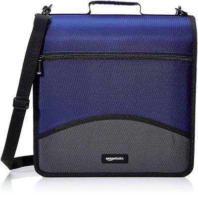 Amazon Basics Durable 3 Ring Zipper Binder with Multiple Pockets and Shoulder Strap, O-Ring Closure, Large Capacity, 4 inches, Blue